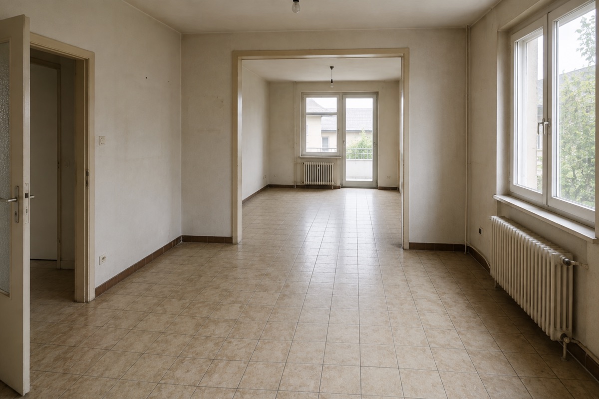 Wohnbereich vor der Fliesenverlegung