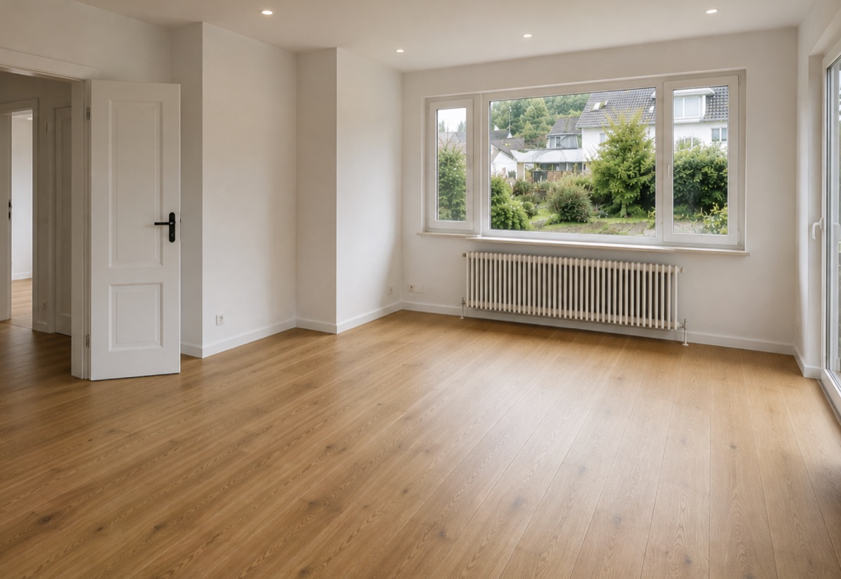 Raum nach der Parkettverlegung mit neuem Holzboden